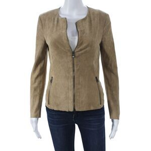 DROMe Womens Beige Suede Basic Jacket Zip Long Sleeve Size XS